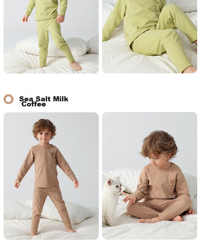 Beitaisi Children's Autumn Underwear Set, Baby Pure Cotton Thermal Underwear, Infant Autumn Clothing Set, Solid Color Style, Cat Belly Cotto 27