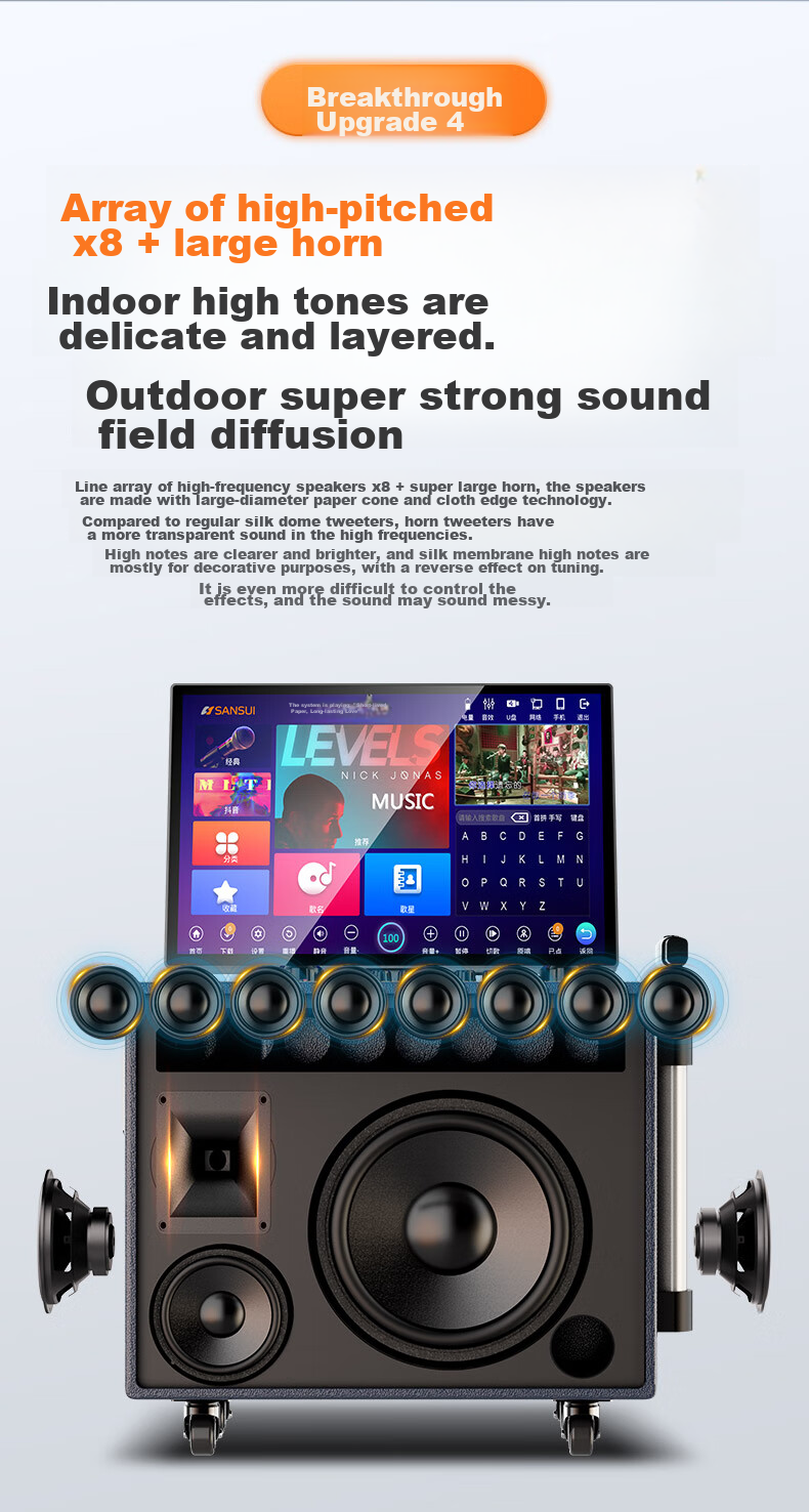 SANSUI 3-Year Karaoke Membership Home KTV Sound System Outdoor Portable Bluetooth Speaker with Display Home Karaoke Machine All-in-One Q129Pro 8
