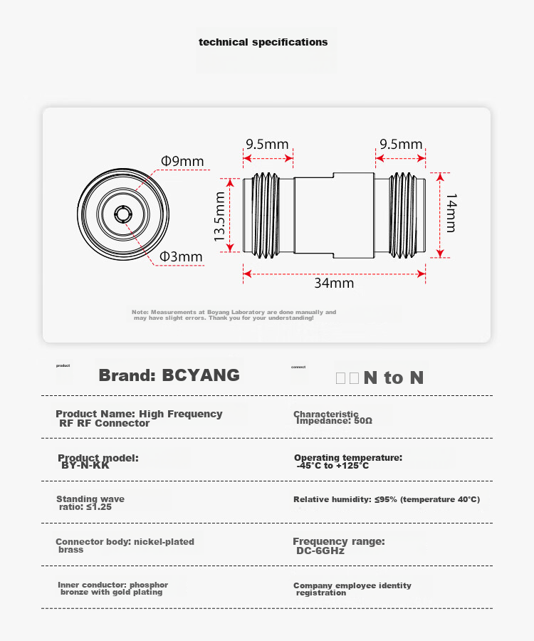 BOYANG High-Frequency RF Coaxial Connector, 50 Ohm N Female to N Female Adapter, N-Type Female Straight-Through Head NF-NF Double Female Adapter, 1 Piece, BY-N 7