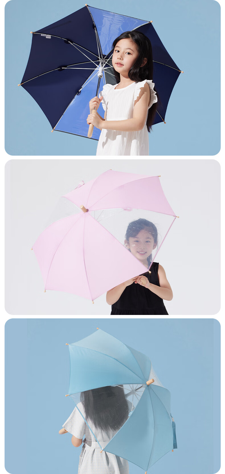 Obsu Japanese Transparent Children's Umbrella with Long Handle, Lightweight POE Cute Fresh Gentleman Blue Children's Transparent Umbrella 12