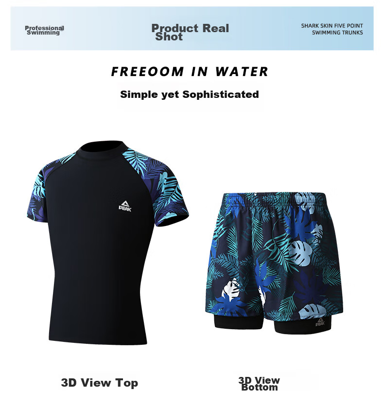 Peak Men's Two-Piece Short Sleeve Swimwear with Boxer Briefs, Double-Layer Swim Trunks for Beach and Hot Springs, Size L 12
