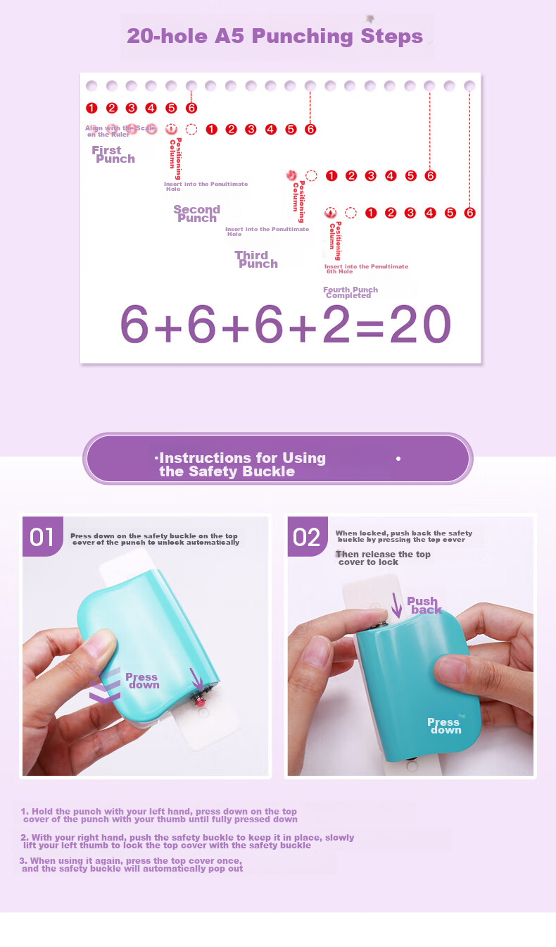 KW-Trio [Popular Product] A520/B526/A430 Multi-Hole Punch, Learning Tool for Binding Loose-Leaf Papers, 6-Hole Punch, Hole Maker 19