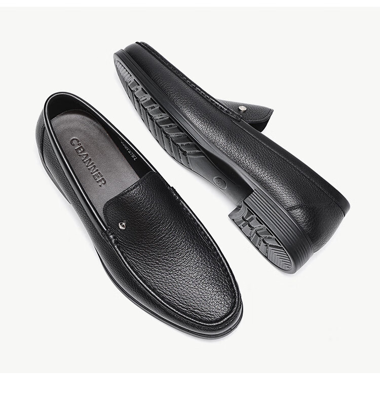 C.BANNER Men's New Style Top-Layer Sheepskin Slip-On Business Casual Leather Shoes, Black, Size 41 5