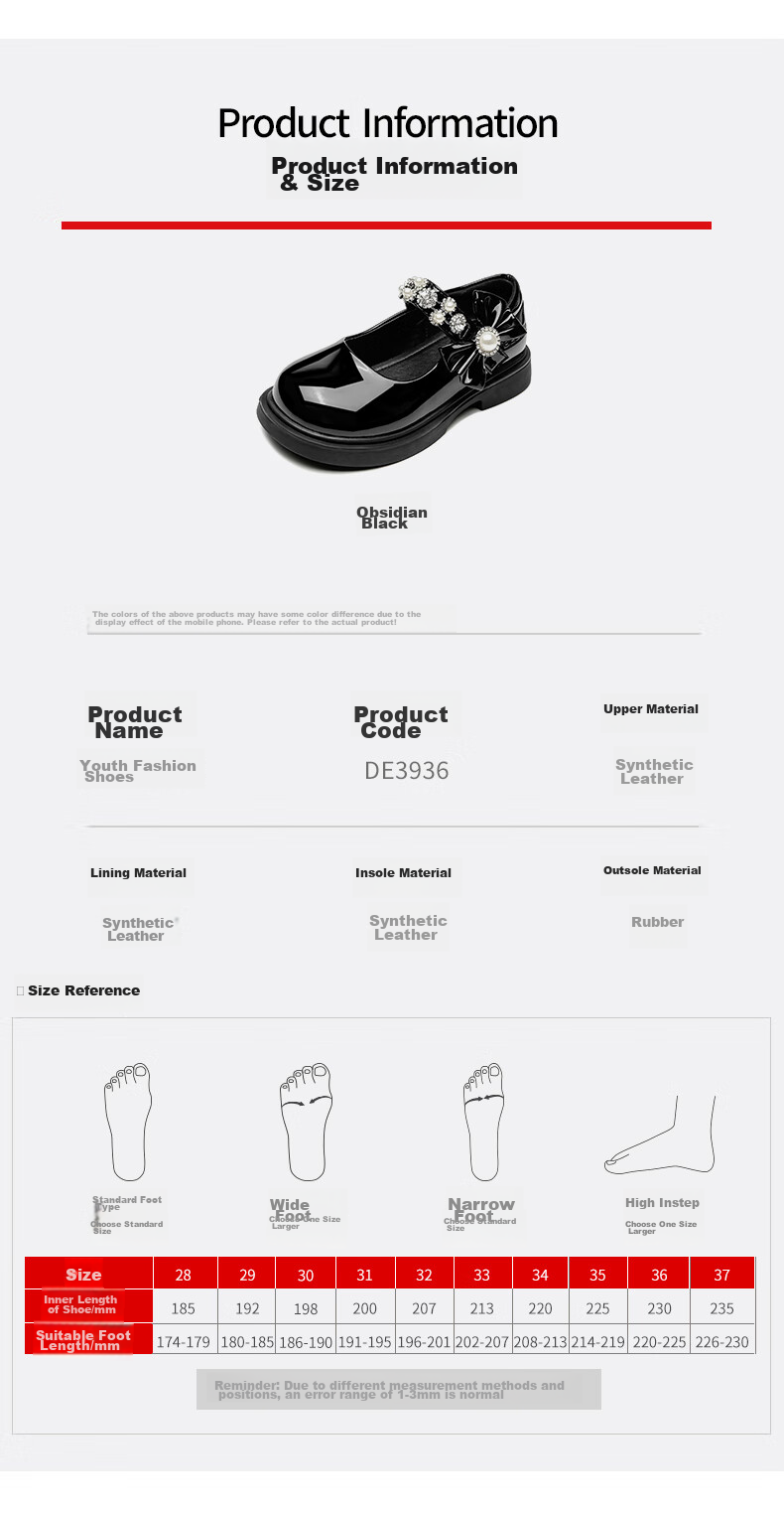 Belle Children's Shoes [Exclusive Style], Girls' Black Leather Shoes, Spring And Autumn Performance Flats, Back-To Student Shoes, Princess Shoes, Black, Size 33 5