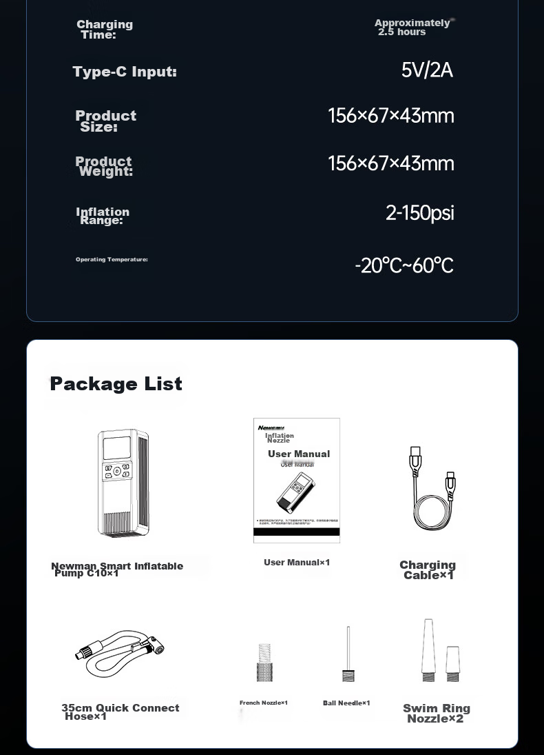 Newsmy Inflatable Pump, Car Tire Air Pump, Wireless Car Air Pump, Bicycle And Electric Bike Pressure Gauge C10 31