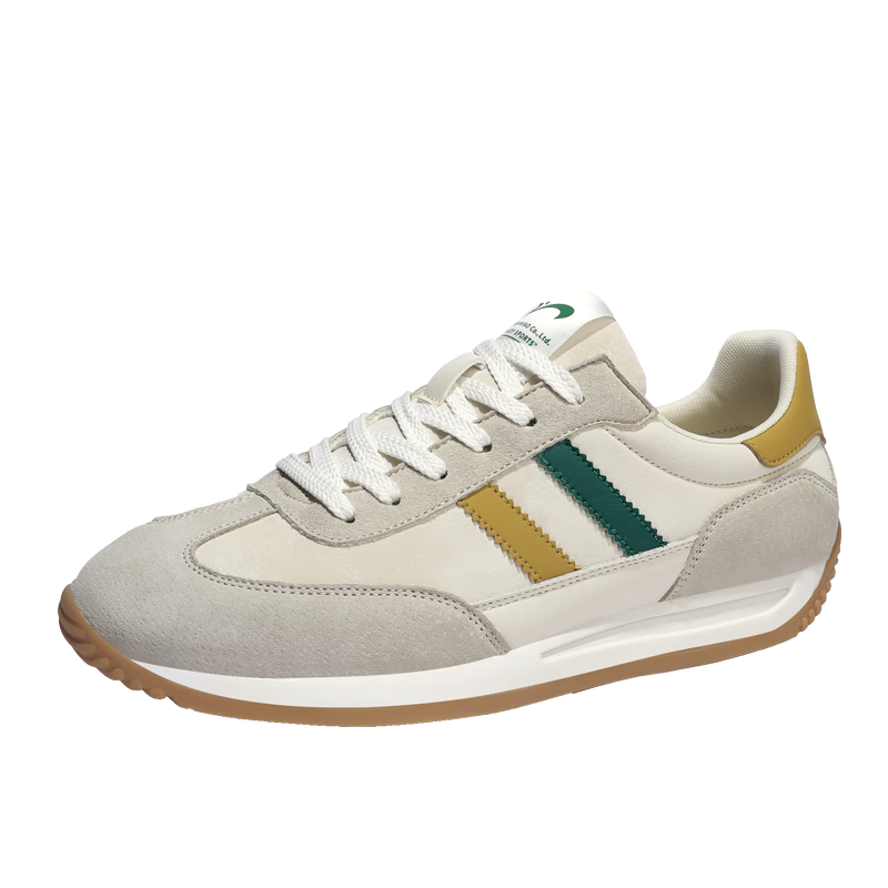 Guirenniao Men's Casual Shoes 2025 Retro Breathable Sports Running Shoes Beige/Light Khaki/Earthy Yellow Size 43