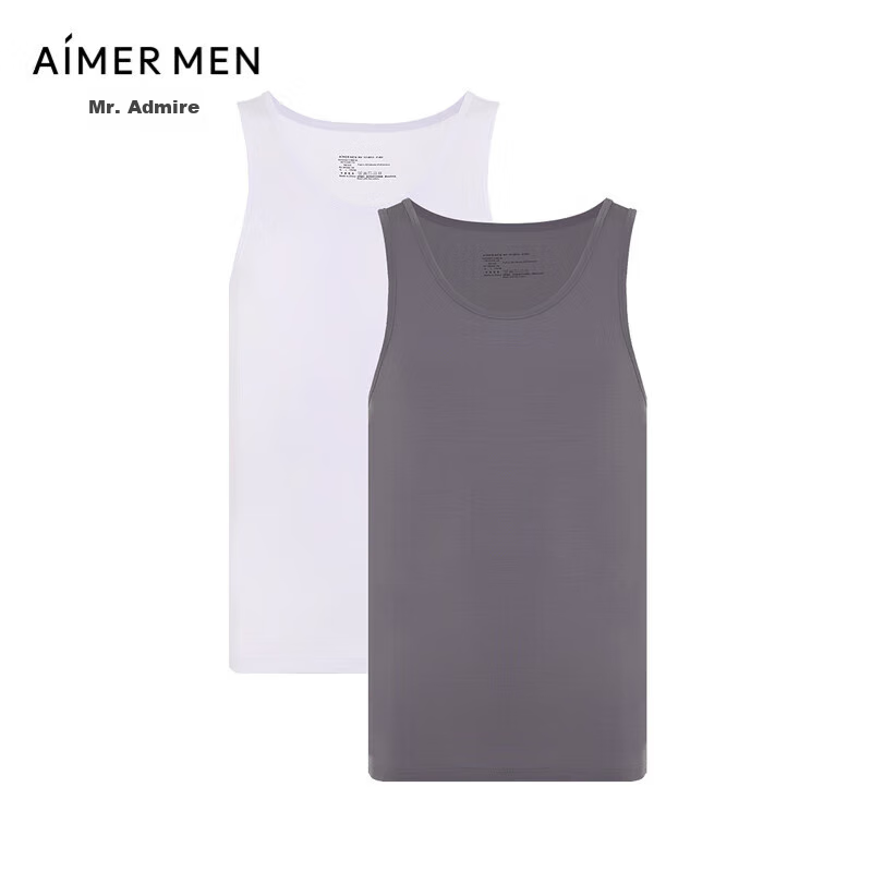 Aimer Men's Tank Top, Comfortable Undershirt, Antibacterial Inner Layer, 2-Pack NS11C233P White 175