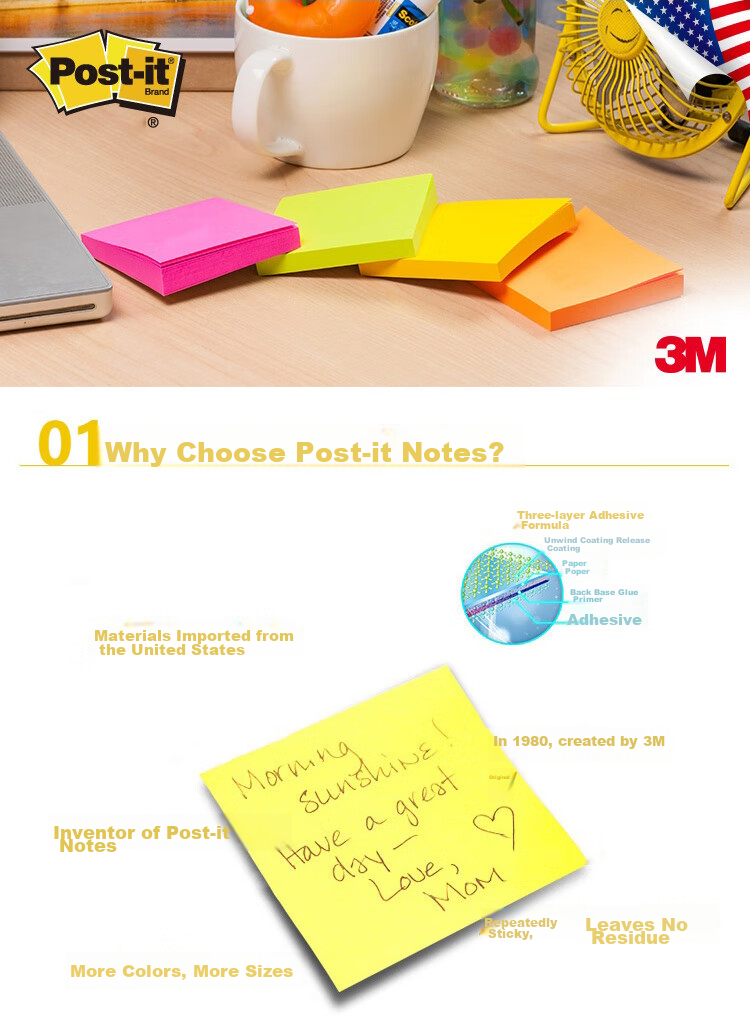 3M Sticky Notes, 2-Pack Large Size, Memo Pads/Note Pads/Notepaper/Notebooks, Office Supplies, School Stationery, Hesui Series 657B (Yellow) 1