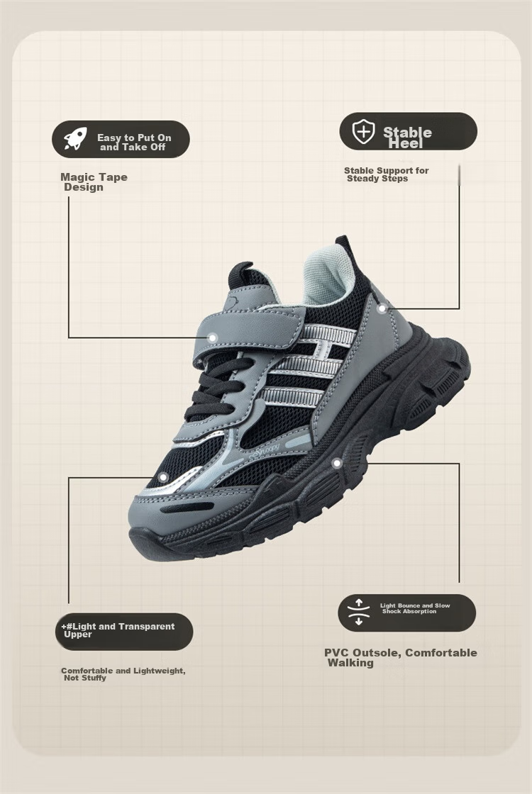SNOOPY Boys' Sneakers, Versatile Lightweight Running Shoes, Big Kids' Dad Shoes, 7882 Black And Gray, Size 34 5