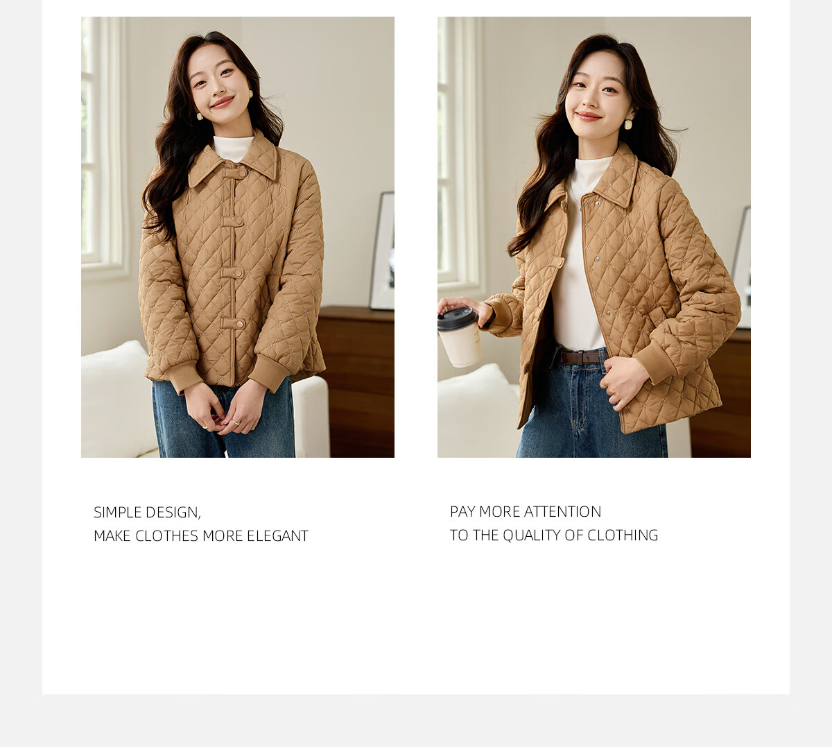 PinCai Women's Cotton Jacket Fashion Woven Design Lapel Thickened Lightweight Winter Coat P144M1003 4