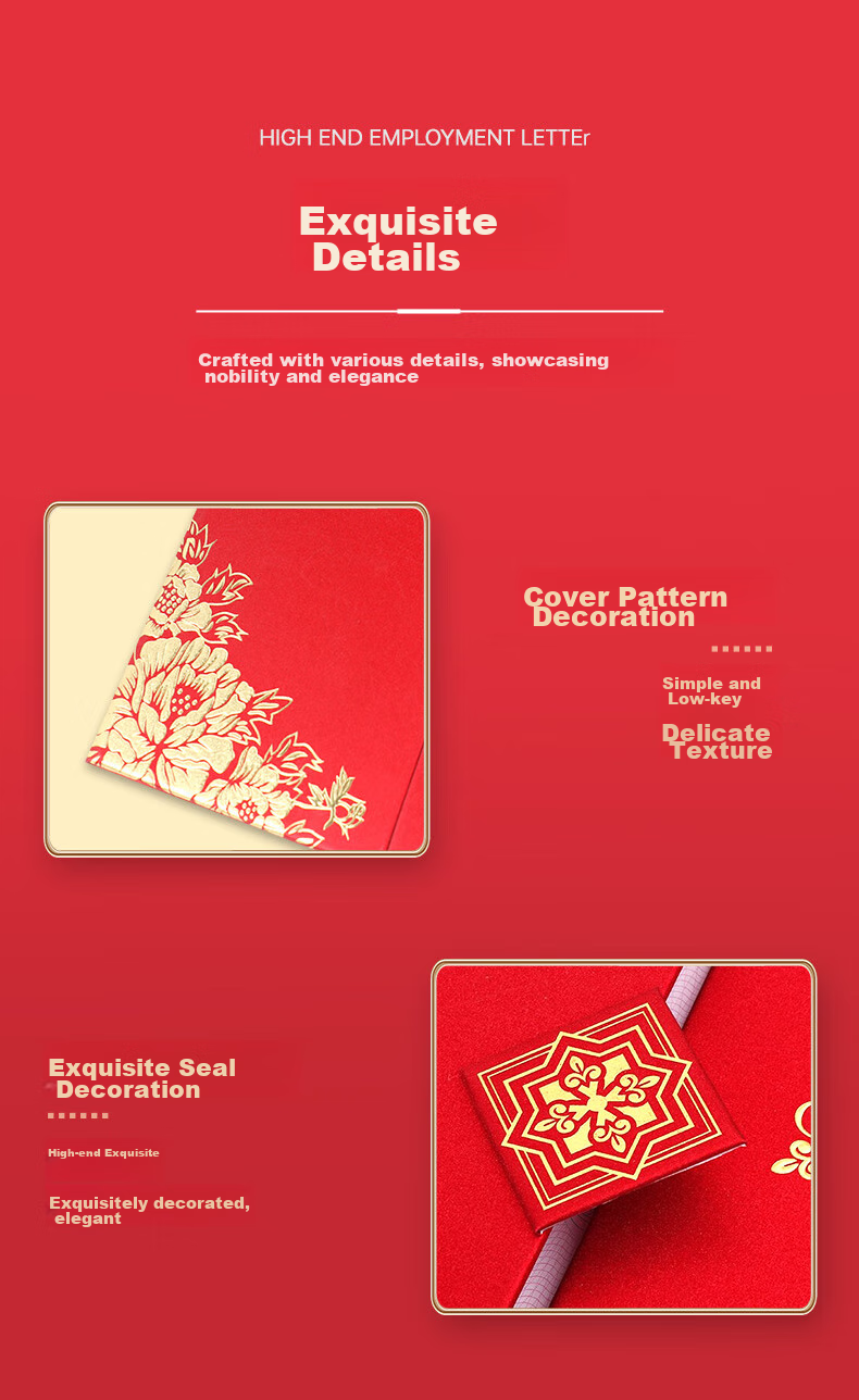 Befon A4/5 High-Quality Honor Appointment Letter, Tri-Fold Vertical Appointment Certificate, Commission Document with 6 Inner Pages, Printable Inner Pages, Red, 7342 5