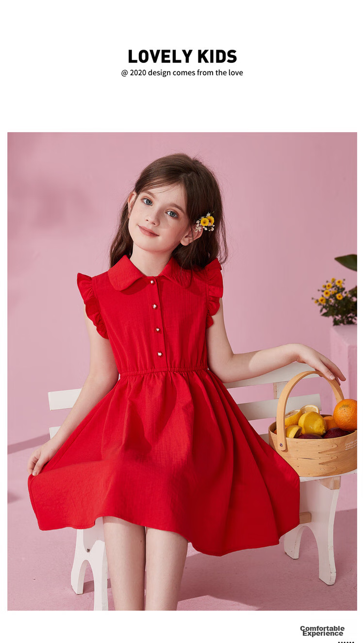 ASK JUNIOR Girls' Summer Dress, Sleeveless Children's Ruffle Trim Thin Shirt Collar Vacation Princess Dress 17