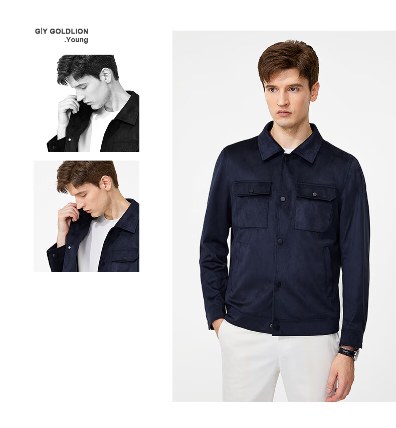 Goldlion GY Men's Jacket, Autumn Stand-Collar Casual Outerwear, Single Jacket JPF1369-LK104, Navy Blue, 3XL 11