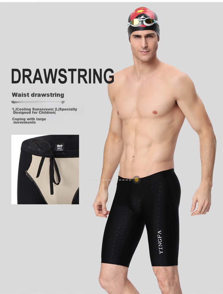 YINGFA Racing Swim Trunks for Men, FINA Certified International Swimming Federation Competition Training Shark Skin Imitation Swim Shorts, Black 6