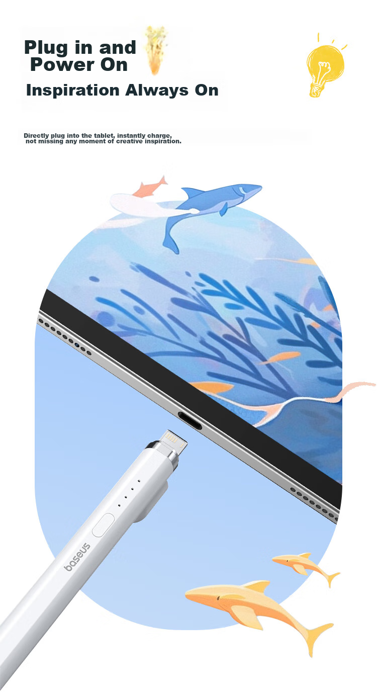 Baseus Capacitive Stylus Pen for iPad Apple Pencil [Direct Plug/C Port Fast Charging] Compatible with Pro/Air/Mini7/iPad11 Tablet Touchscreen Stylus Apple Pencil 2nd Generation 6