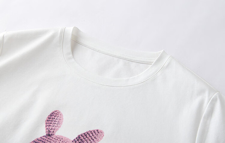 Dme [Fairy Tale Town], Xiayunduo Pure Cotton Rabbit Print, Rhinestone Short-Sleeve T-Shirt for Women, Comfortable And Flattering Women's Tee 8