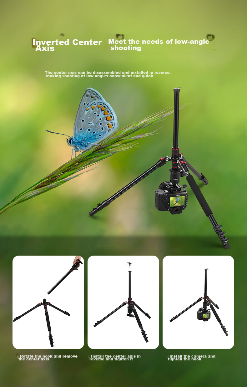 NEEWER Aluminum Alloy Tripod Portable 2-Section Center Column with Phone Clamp for Mirrorless And DSLR Cameras, Travel Tripod Inverted Panoramic Ball Head Ultra-Light Tripod TP77 4