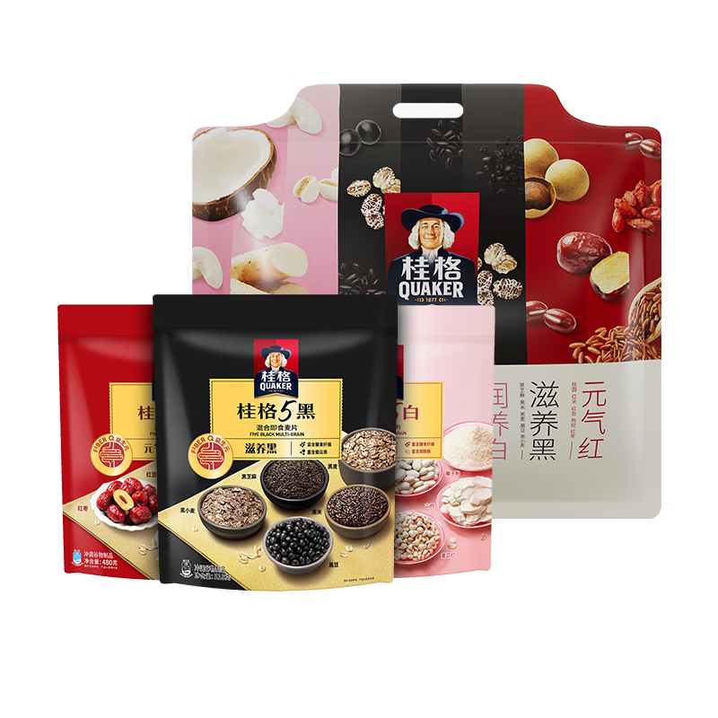 桂格5养燕麦片礼袋1458克(黑518克+5红480克+5白460克)营养送礼
