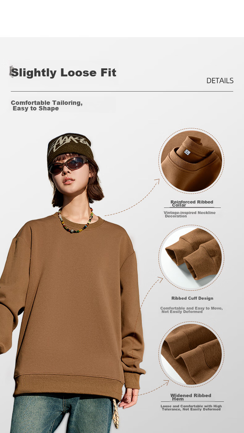 Baleno Loose Round Neck Sweatshirt for Men, Spring And Autumn Trendy Oversized Plus Size Top, Casual Versatile Solid Color Jacket for Me 4