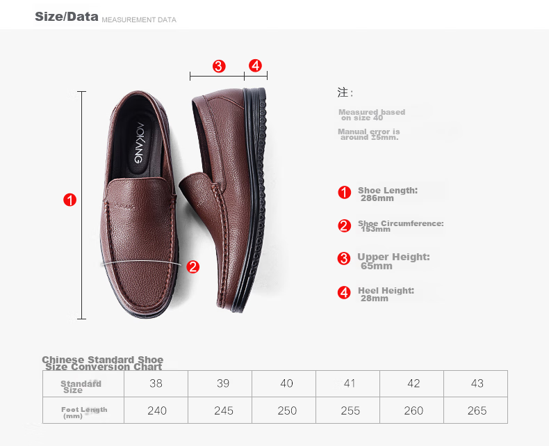Aokang Business Formal Shoes Slip-On Simple Leather Shoes Comfortable Low-Top Shoes Black Size 38 12