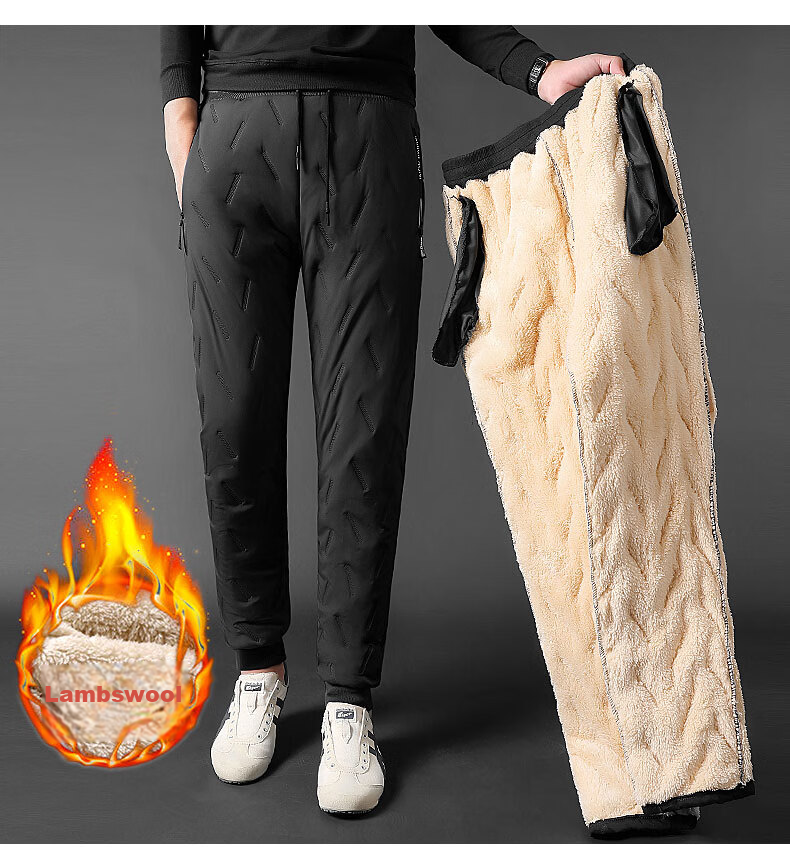 MiiOW Cotton Pants for Men, Winter Casual Plus Size, Fleece-Lined Thick Lambswool, Outdoor Workwear, Sports Warm Trousers for Me 10
