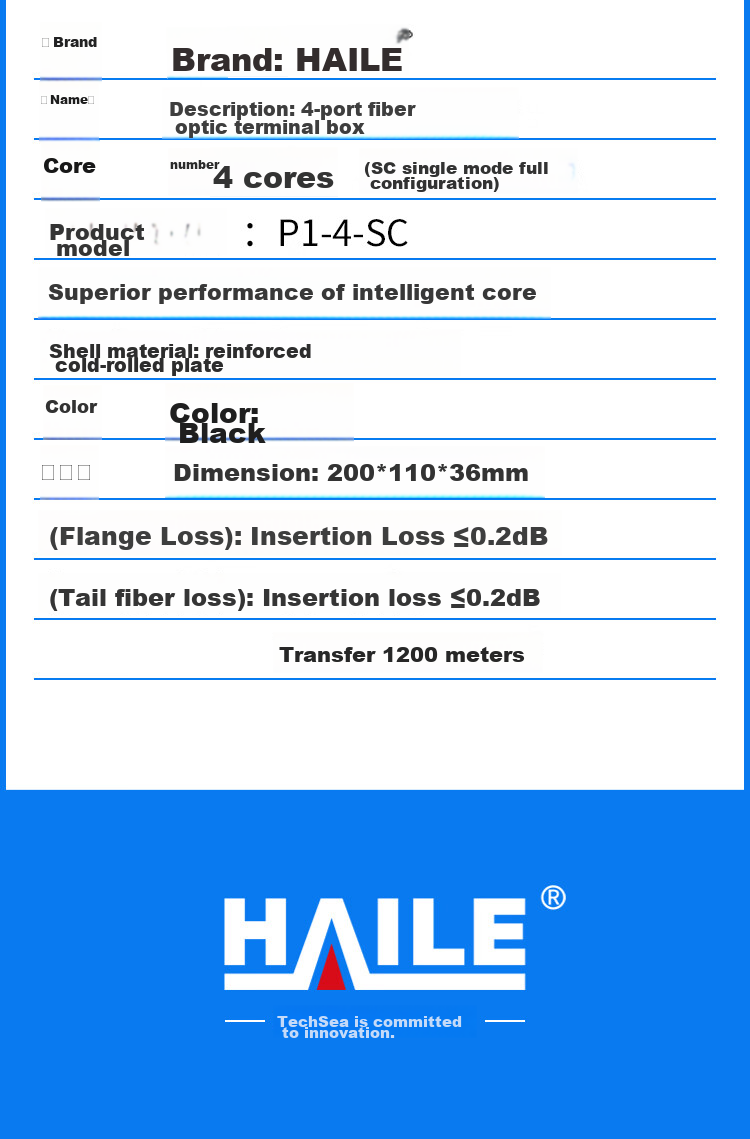 HAILE 4-Port Fiber Optic Terminal Box Empty Box, Pigtail Box, Fiber Optic Fusion Splice Box, Fiber Optic Patch Panel, Universal Flange Style for SC/FC/LC, P1-4 13
