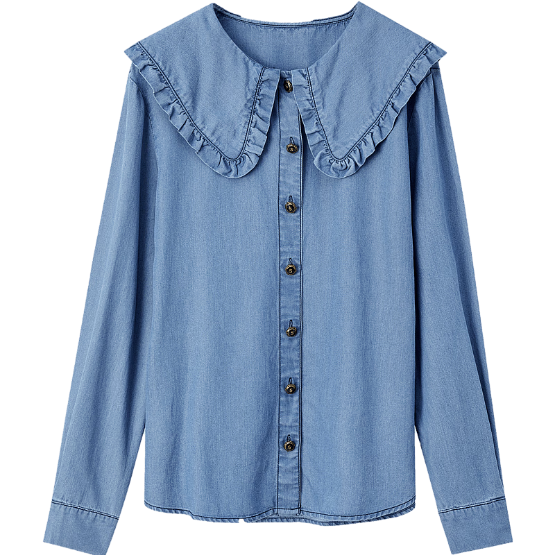 Dme Denim Shirt Spring And Autumn Turndown Collar Long Sleeve Blouse Women's Top