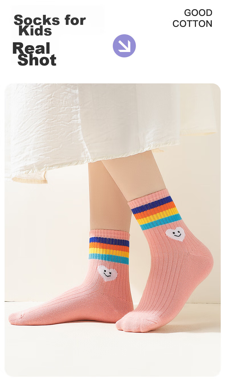 LangSha Kids Socks Girls Spring Autumn Winter Four Seasons Mid-Calf Comfortable Breathable Cotton Socks Cute Big Children 5 Pairs Pack 14