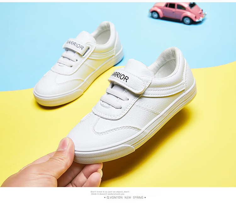 Warrior Children's White Sneakers with Velcro, Boys And Girls Casual Sports Shoes TH17-007 White Size 28 6