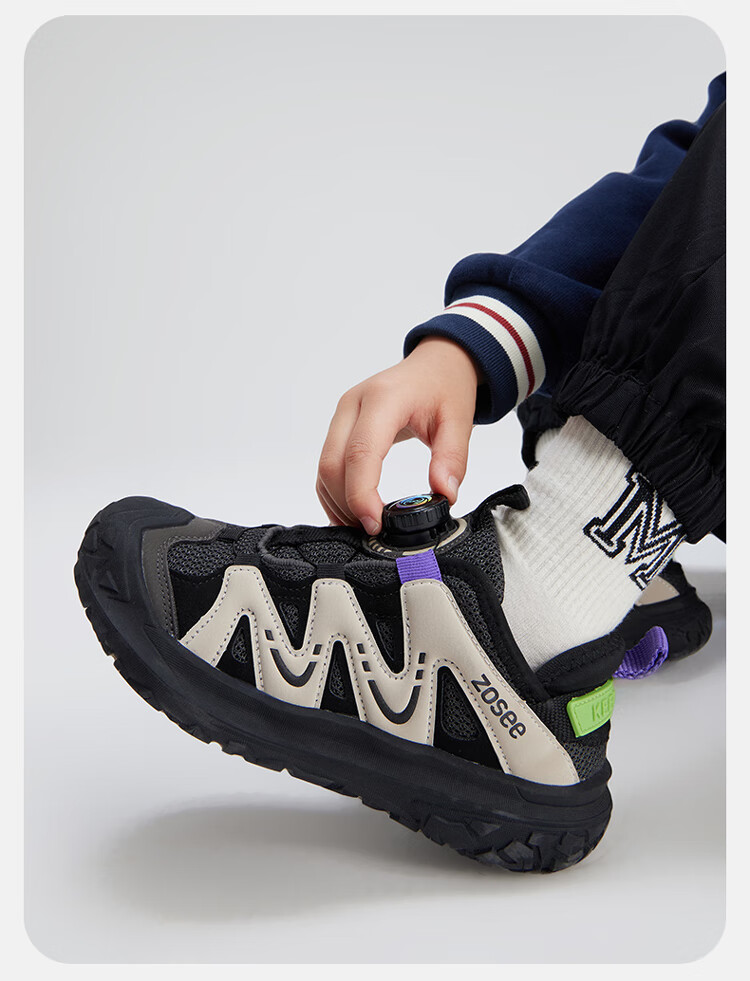 Zuo Xi Boys Sports Shoes Children's Shoes 2025 New Button Functional Mesh Breathable Casual Water Shoes Black Size 31 2