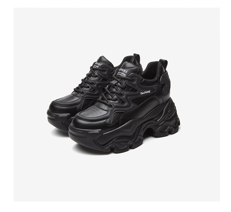 DAPHNE Thick-Soled Height-Increasing Dad Sneakers for Women, Versatile Fashionable Casual Shoes, Style 4623101103, Black, Size 39 18