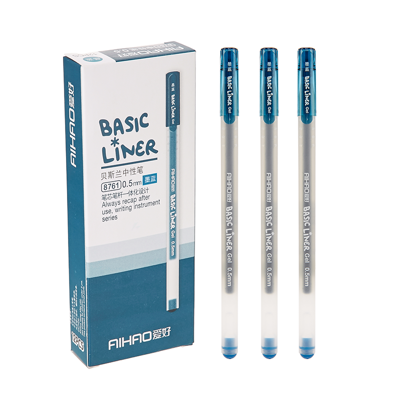 AIHAO Large Capacity Gel Pen 0.5MM Full Needle Tube Ink Blue Gel Pen Signature Pen, Integrated Pen Body And Refill, 12 Pens/box, 8761