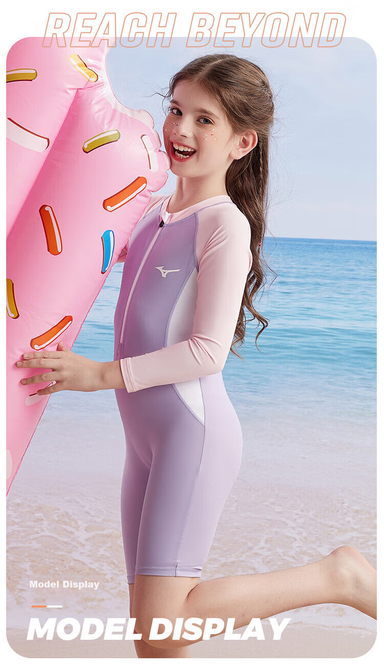 MIZUNO Children's Swimsuit, One-Piece Long Sleeve Sun Protection Surfing Suit for Girls And Boys, Quick-Drying Training Swimwear for Hot Springs, A3416 Red 120 21