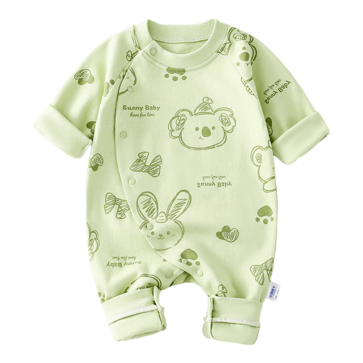 DUOXILUK Newborn Baby Romper Spring And Autumn Full Moon Infant Clothing Cartoon Onesie, Light Green Striped Animal Pattern, 66cm