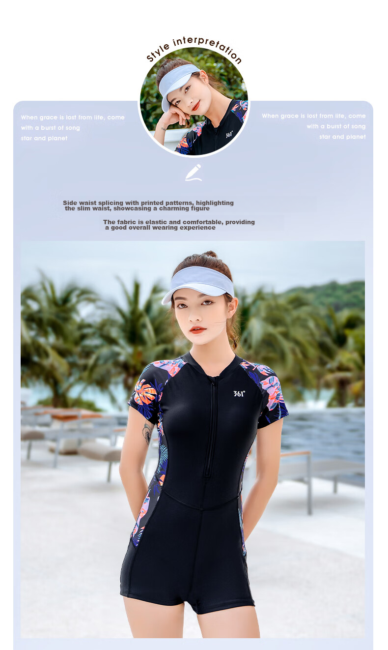 361° One-Piece Swimsuit for Women, Boyshort Style, Breathable, Quick-Drying, Professional Athletic, Conservative, Slimming, Suitable for Hot Springs And Beach Swimming 3
