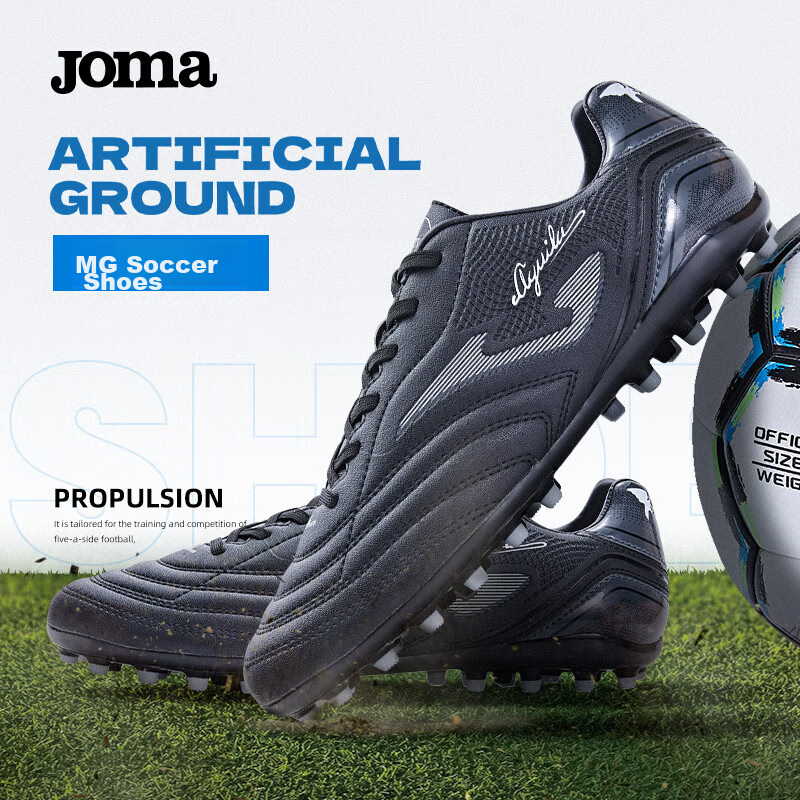 JOMA Adult Soccer Shoes for Men, Youth And Students, MG Short Studs Breathable Competition Football Training Shoes, Black, Size 43.5