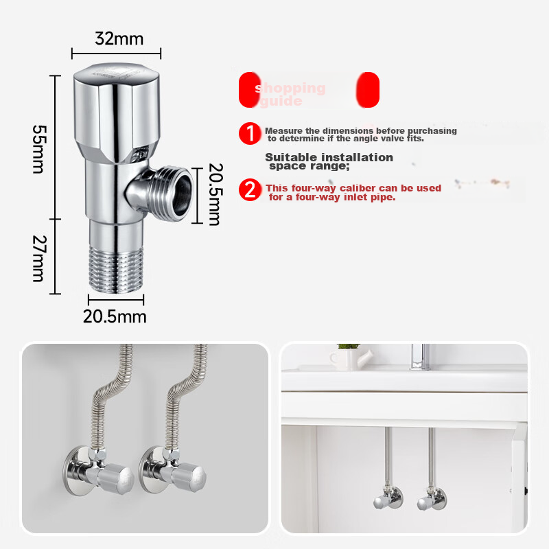 Submarine F202 Brass Chrome-Plated Angle Valve, National Standard 1/2 Inch, Ceramic Valve Core, Cold And Hot Water Angle Valve