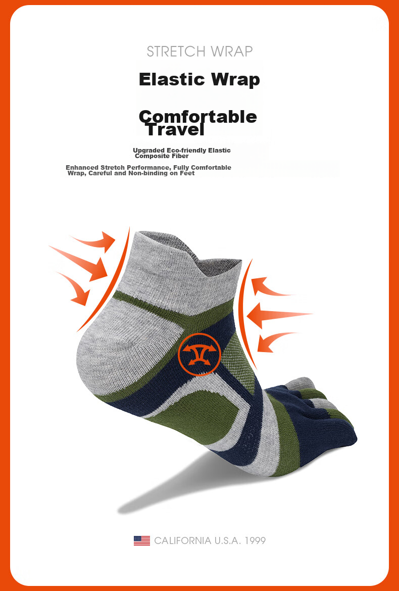 TFO Competition-Grade Outdoor Five-Toe Socks, Breathable Functional Hiking Socks, Wear-Resistant Toe Socks 2202439 Men's Blue And Orange 7