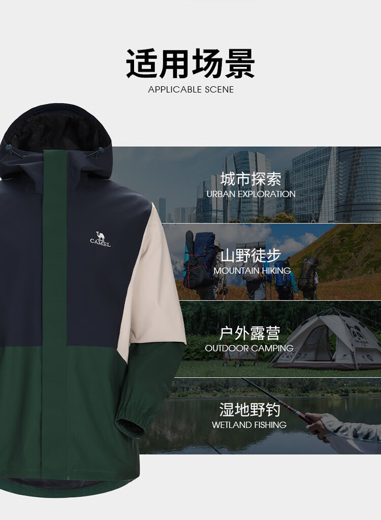 CAMEL Panda Windbreaker, Outdoor Waterproof Breathable Windproof Color-Block Autumn Hiking Jacket, Cycling Wear, Unisex Style 8640 7