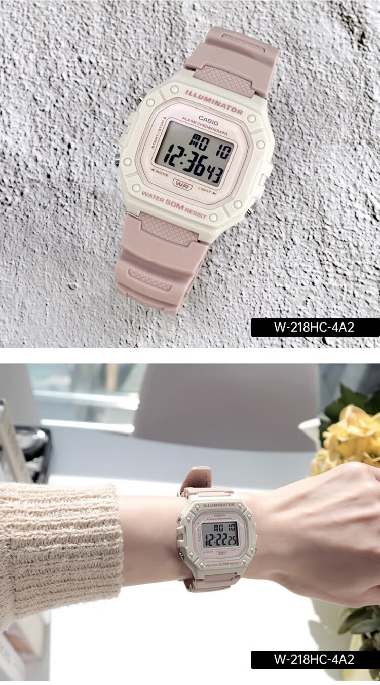 Casio Watch, Retro Small Square Design, Water-Resistant, Student Sports Digital Watch, Electronic Watch for Men And Women, Gift, W-218HC 6