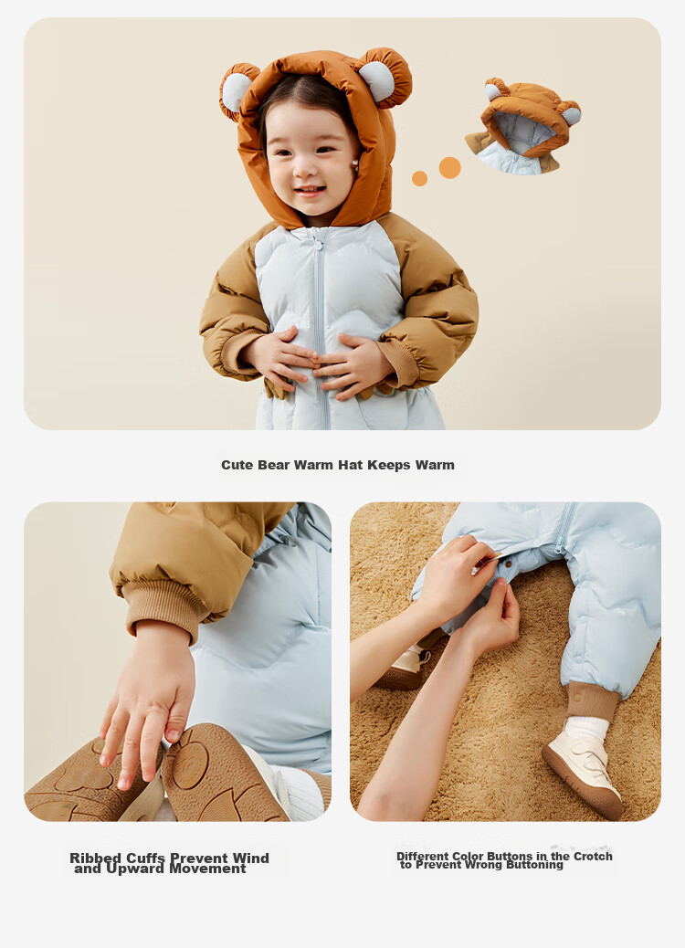 Minibala Newborn Baby down Jacket Onesie, Outdoor Wear for Boys And Girls, White Duck down Winter Coat 8