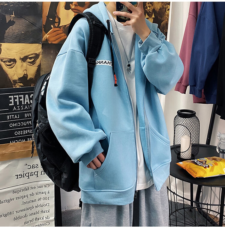 Foss Phil Men's Jacket, Spring And Autumn Large Size Cardigan Sweatshirt, Hooded Sports Top, Loose-Fitting Jacket JK2080, Black, XL 13