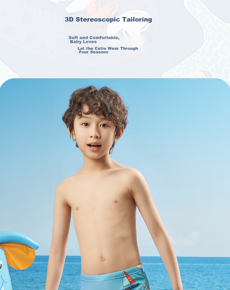 Li-Ning Children's Swim Trunks, Boys' Cartoon Fashion Quick-Dry Chlorine-Resistant Swimming Training Shorts 531, Blue, Size 150 5