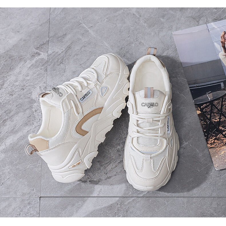 CARTELO Women's Casual Shoes, Summer Breathable Dad Shoes, Women's Sneakers, Casual Running Shoes, Women's 0858 Beige, Size 36 14