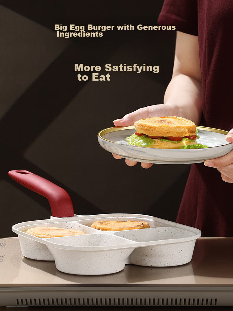 SSN Four-Hole Frying Pan, Deep Egg Pan, Burger Pan, Breakfast Pan, Meat And Egg Burger Pan, Fried Egg Maker, Four-Compartment Egg And Hamburger Pa 6