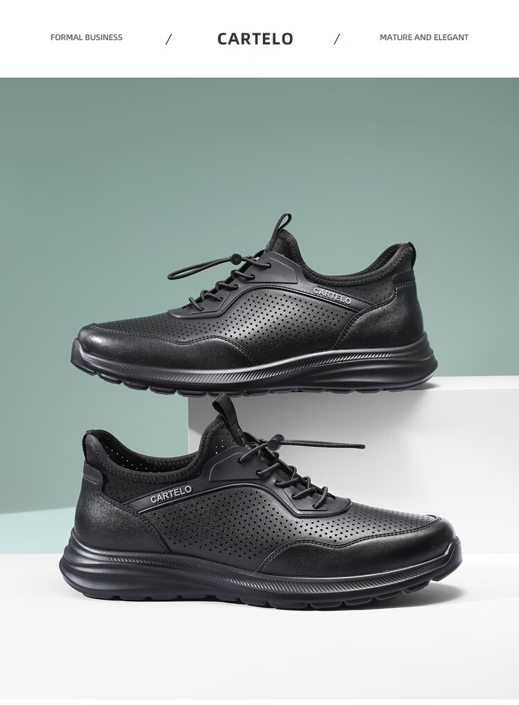 CARTELO Genuine Leather Men's Shoes, Business Casual Sports New Style for Autumn And Winter, Soft Thick-Soled Versatile Commuter Work High-End Black 2