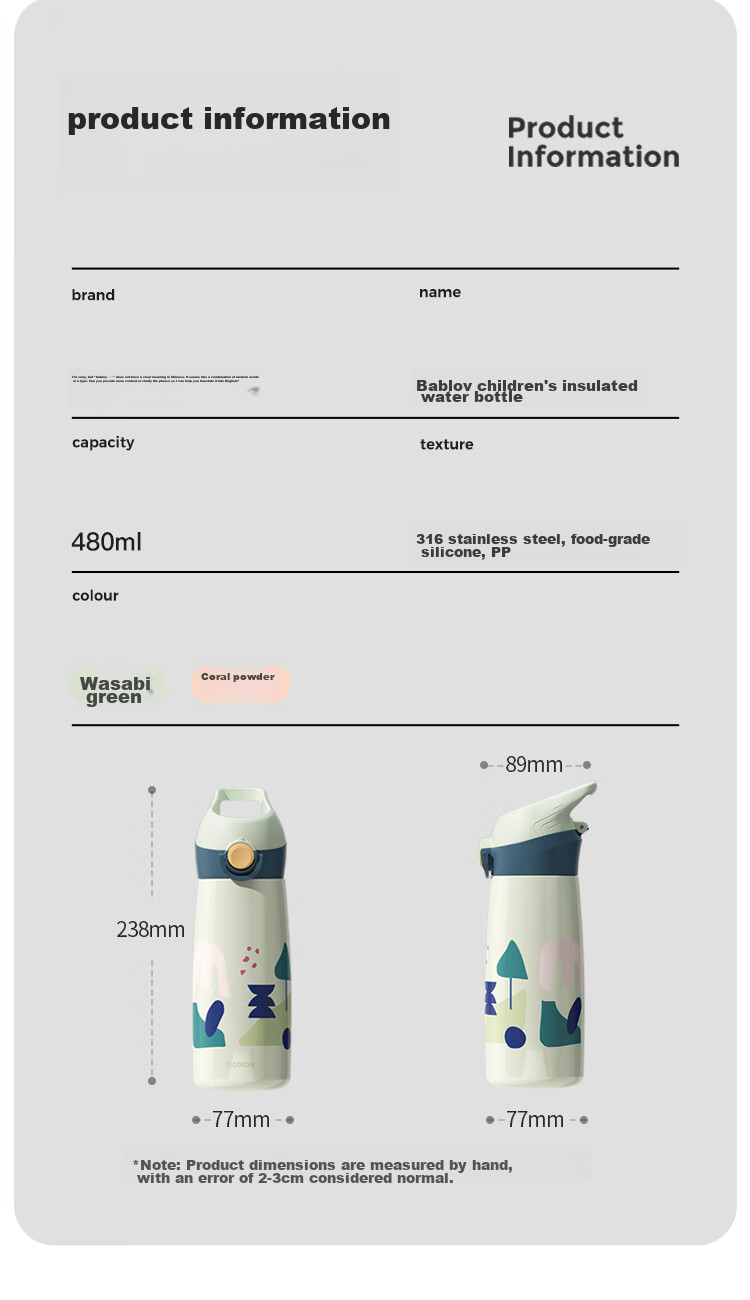 BABLOV Insulated Water Bottle for Children And Adults, Large Capacity 316 Stainless Steel Student Straw Cup with Anti-Spill Desig 17