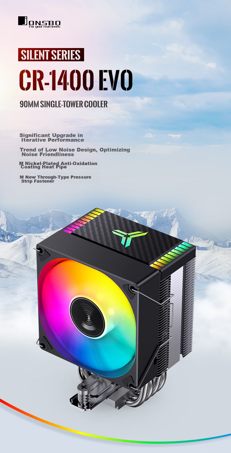 JONSBO CR-1400EVO ARGB Edition CPU Air Cooler (Nickel-Plated 4 Heat Pipes/ARGB Sync/PWM Fan/130mm Height/Multi-Platform/Thermal Paste Included) 4