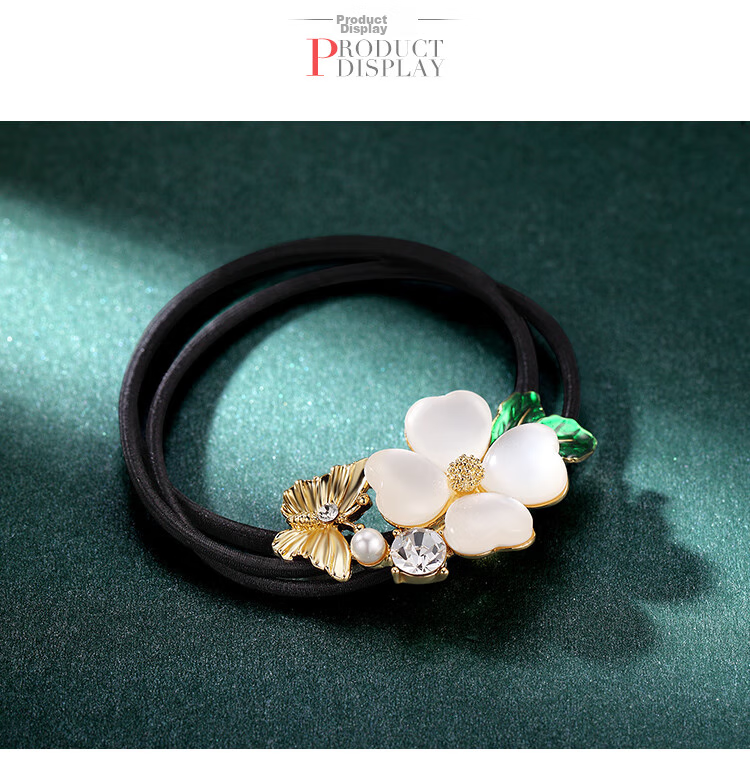 CHIMERA High-End Hair Tie, Cat's Eye Stone Four-Leaf Clover Hair Clip, Ponytail Elastic Band, Birthday Gift for Wome 4
