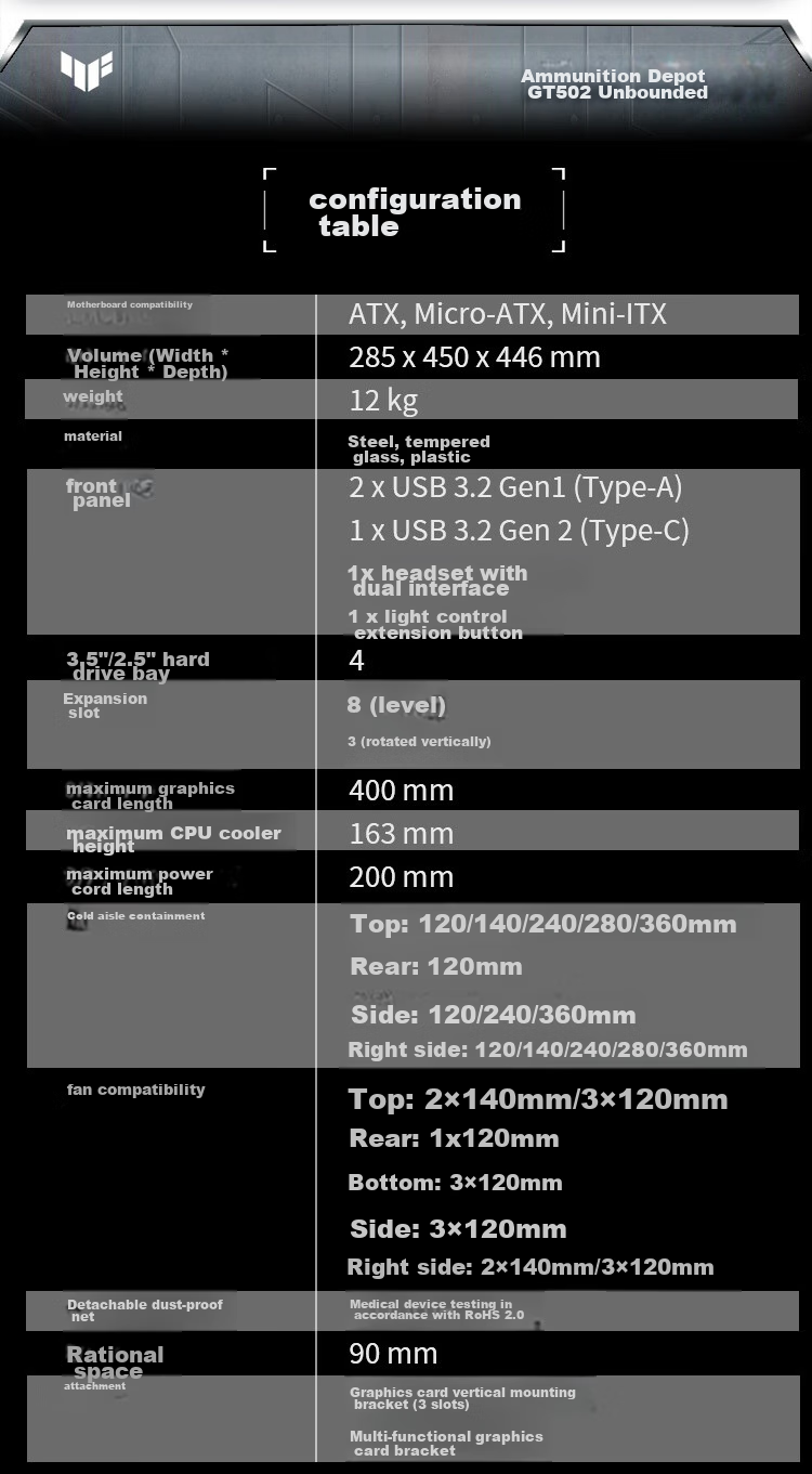 ASUS TUF GAMING GT502 Infinite Arsenal Edition Case, Full View without Pillars/ATX Motherboard/Dual Compartment Design/Tool-Free Disassembly 15